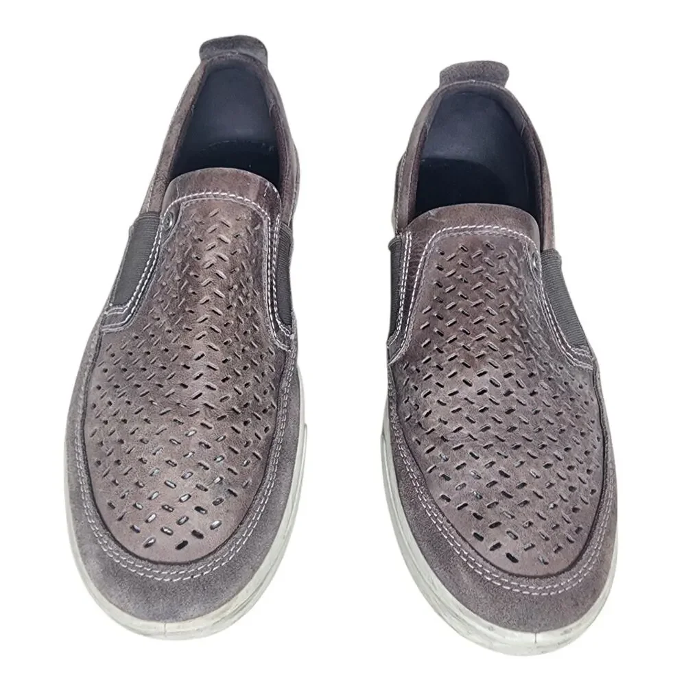 ECCO Collin Perf Slip-On Sneakers Size 44 Pewter Geometric Perforation Goring.